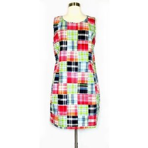LL Bean Dress Madras Plaid Patchwork Petites 10